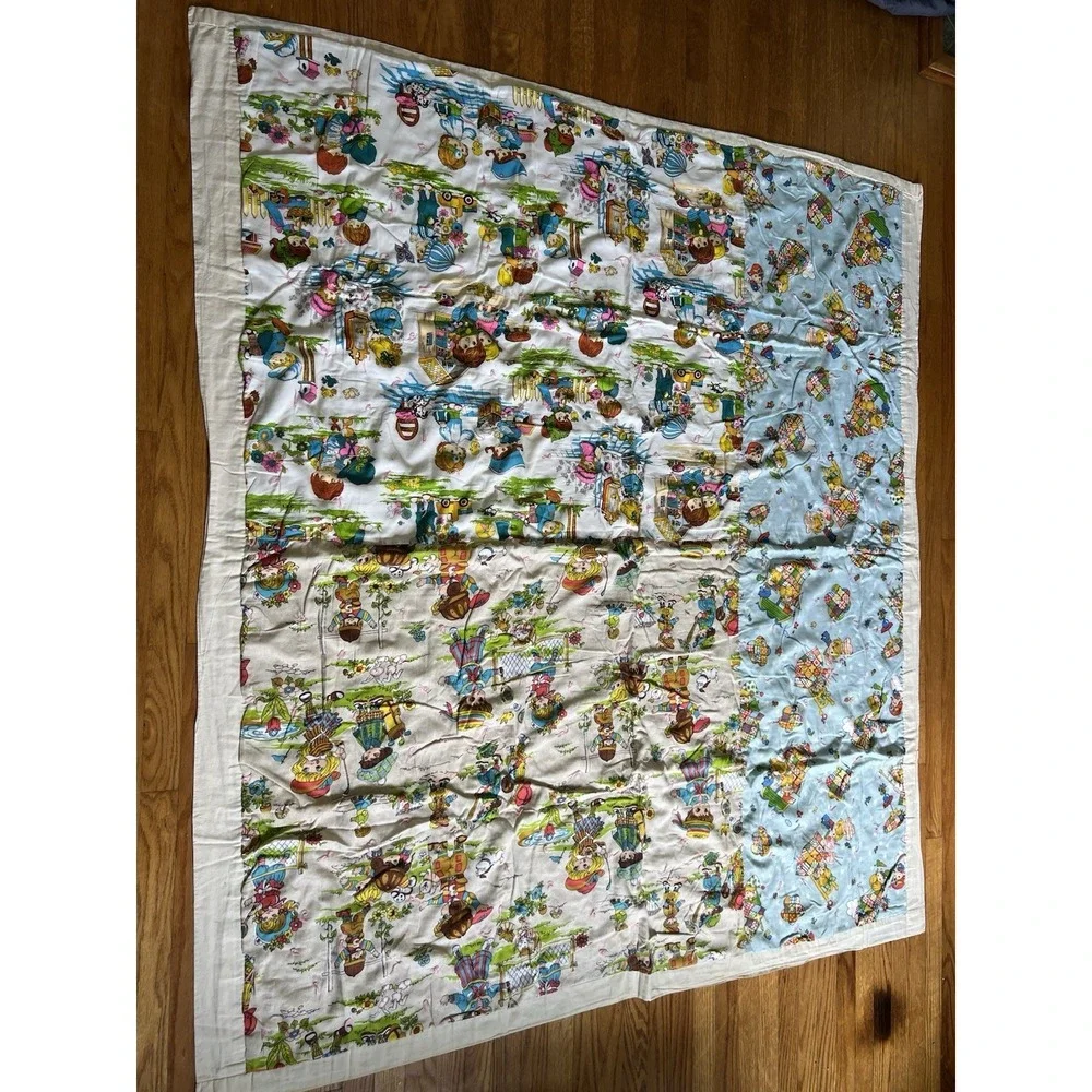 Vintage Handmade Children's Quilt Blanket Storybook‎ Print Crib Toddler 44x58